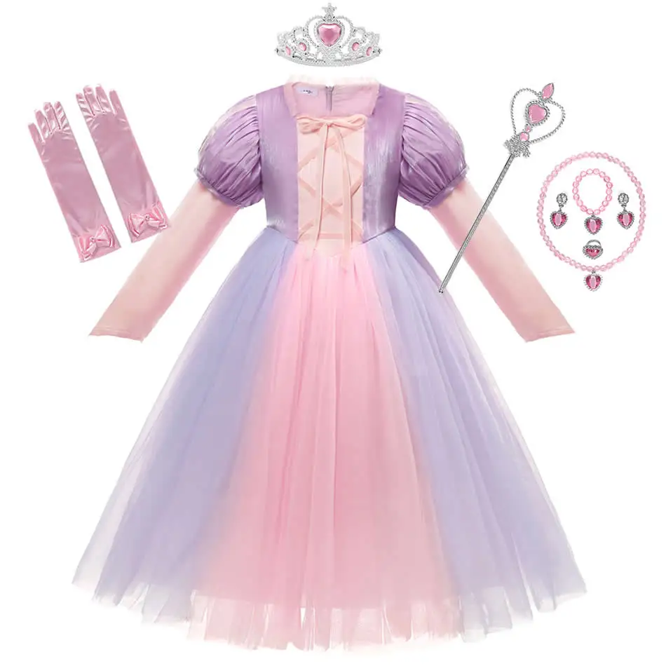 

Disney Princess Costumes Halloween Cosplay Costumes Magic Hair Long Sleeves Lace Tie Tulle Frock Baby Girl Fancy Clothes