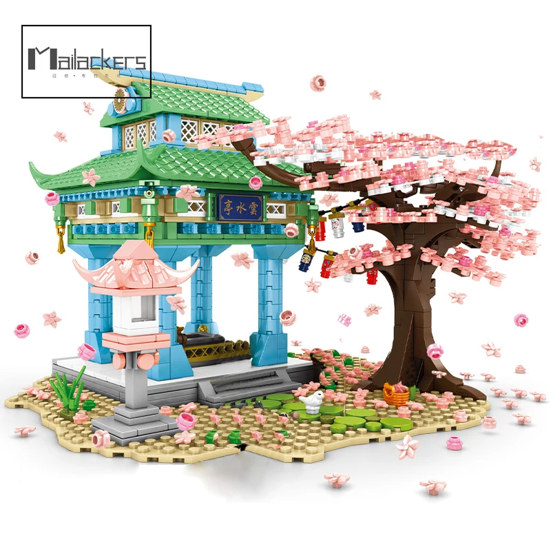 

Mailackers City Street View Idea Sakura Inari Shrine Bricks Friends Cherry Blossom Diy House Tree Building Blocks Toys For Kids