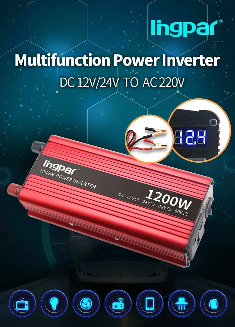 Lingpar 1200 Вт инвертор 12 в 220 в напряжение постоянного тока 12 в переменного тока 220 в автомобильный инвертор зарядное устройство адаптер конвертер Модифицированная синусоида
