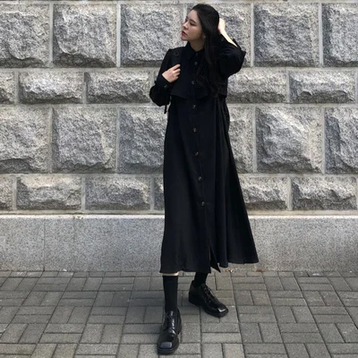 Платье Dark Girl 2020 осеннее маленькое в стиле Ямамото Лоскутная плиссированная