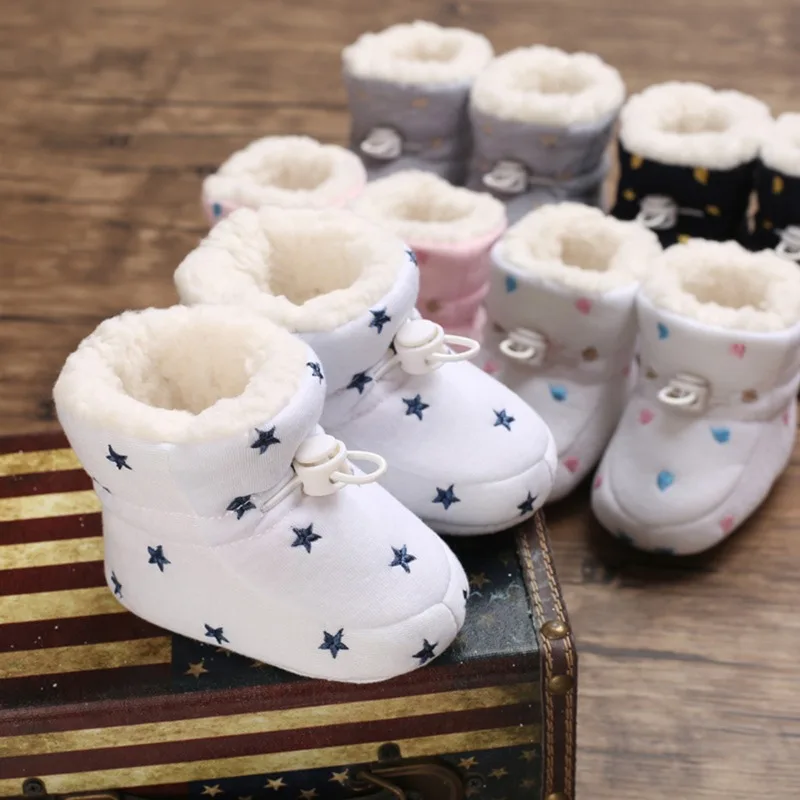 

Зимние теплые хлопковые ботинки для новорожденных, обувь со звездами для мальчиков и девочек, удобная мягкая нескользящая обувь для малыше...
