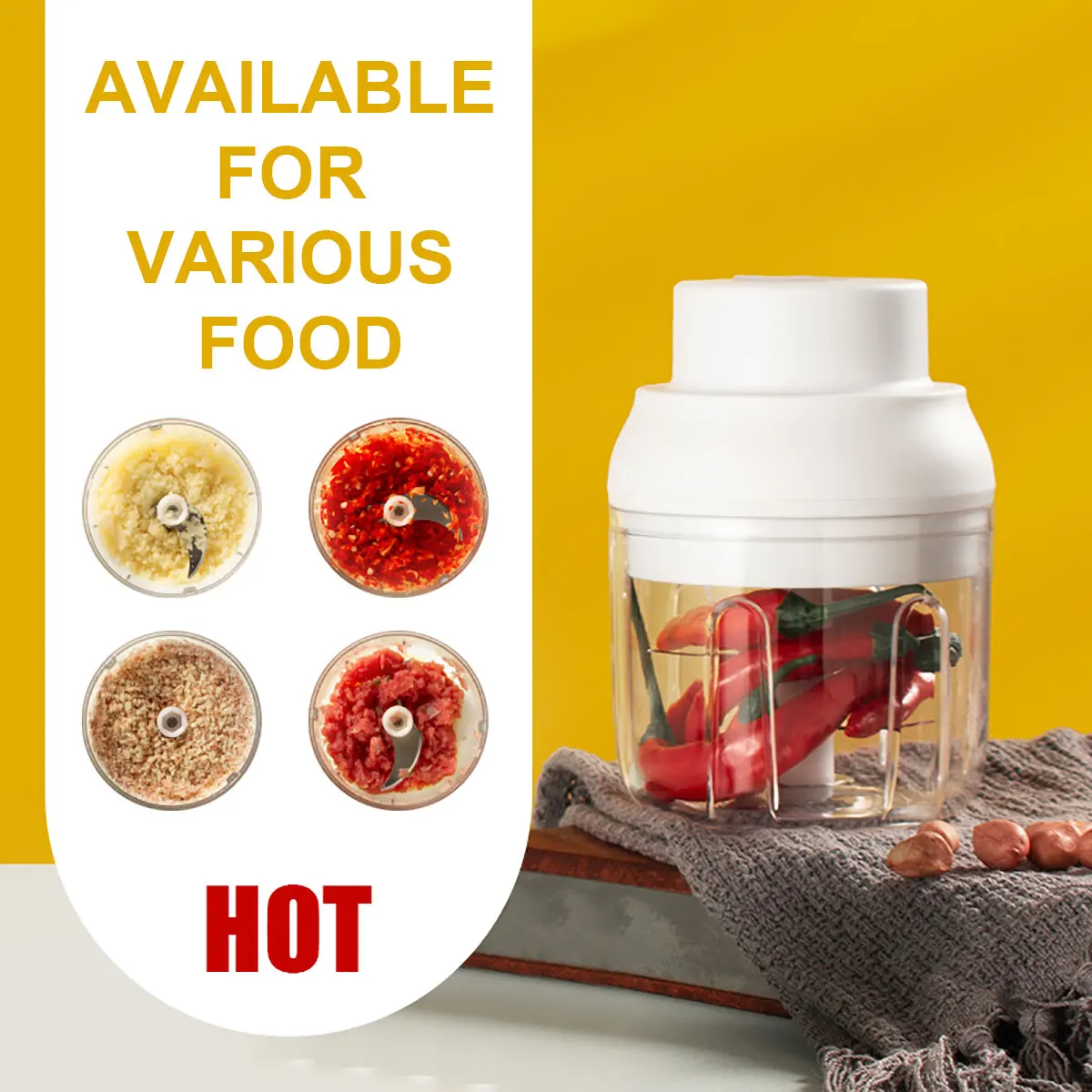 

100/250ml Mini Electric Garlic Chopper Picadora Portatil Crusher Pepper Chili Nuts Meat Grinder Mash Tools Kitchen Accessories