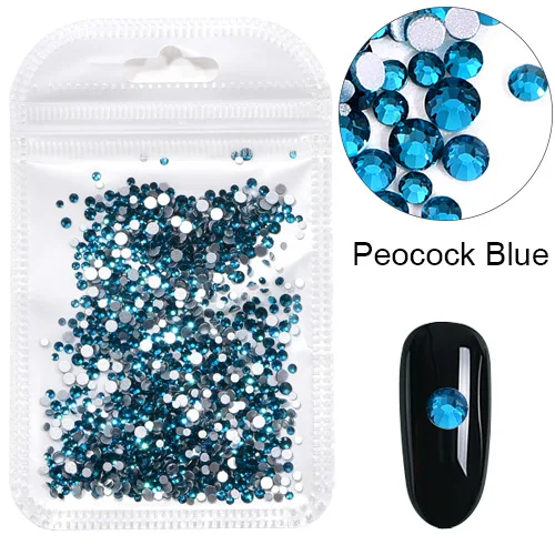 Peocock Blue 1000 шт Смешанные Размеры SS3-SS12; обувь с блестящими стразами ab стеклянные стразы для дизайна ногтей Стразы Б ез исправлений ногтей Rhinestoens нейл-арта украшения H0248 - Цвет: Peocock Blue