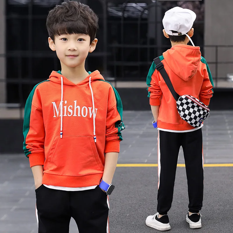 

White Orange Spring Autumn Girls Clothing Suits Sweatshirts +Pants 2pcs/Set Pullover Kids Teenager Outwear Sport Beach School