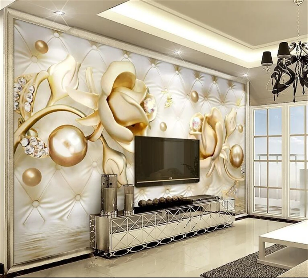 Большой заказ обои 3d роскошные золотые розы мягкая сумка шар ювелирные изделия