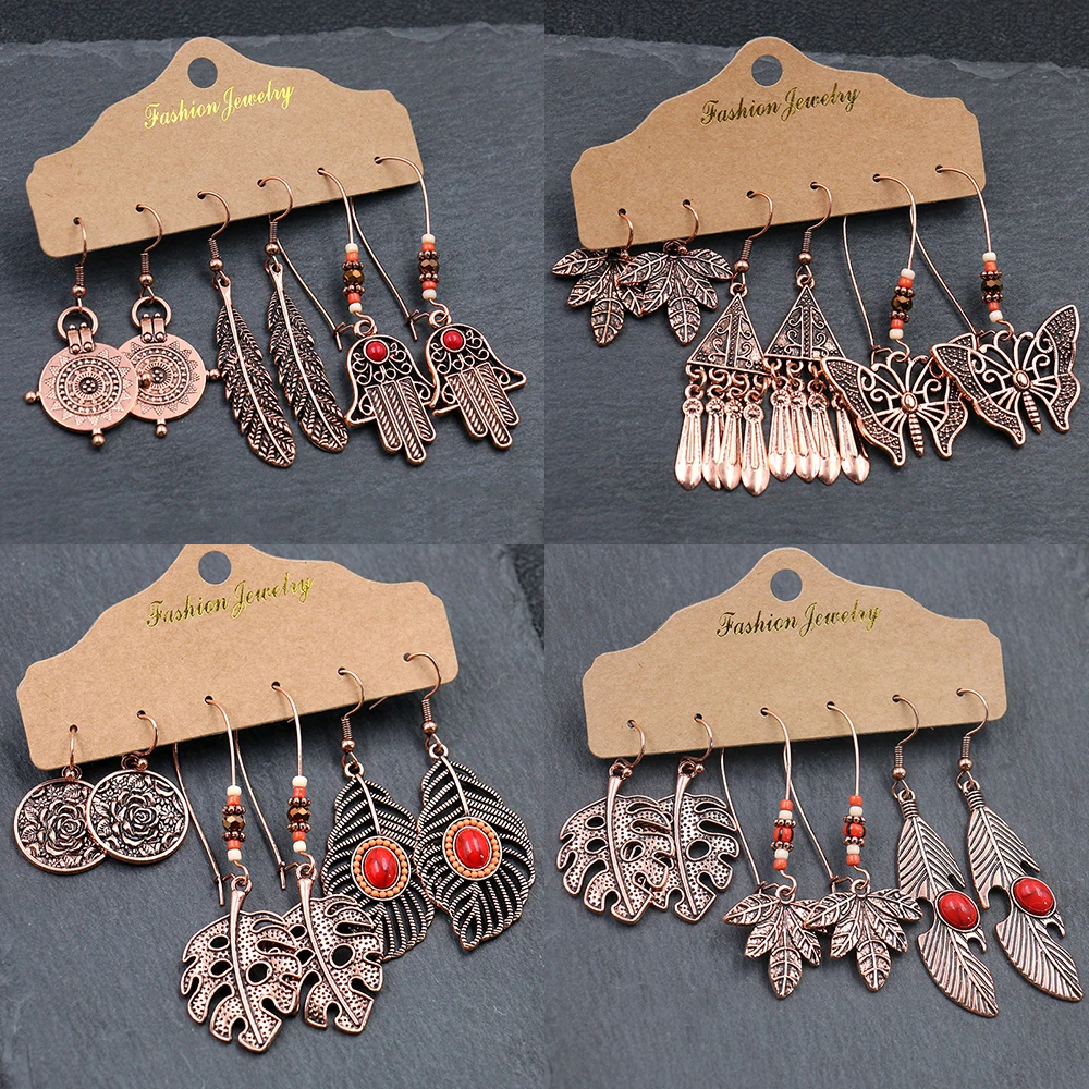 Винтажные металлические серьги с листьями, перьями, бабочками и пальмами для женщин, ручной работы, длинные модные свадебные украшения.