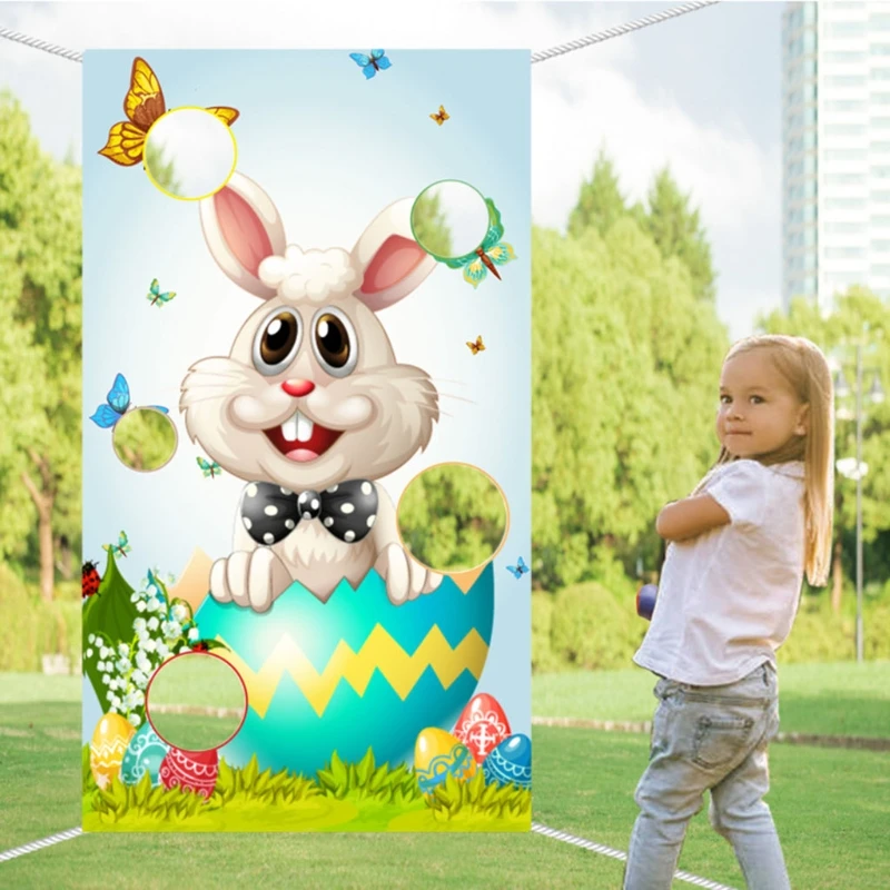 

Easter Toss Game Flag Bunny Egg Pattern Hanging Banner for Kids Adults Outdoor