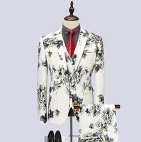 new printed slim suit male host performance dress groom nightclub suit three piece suit man