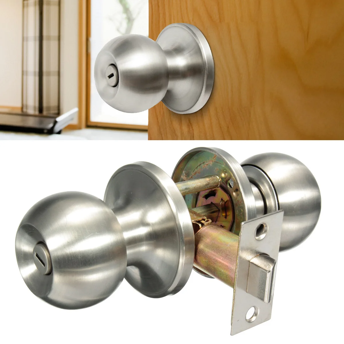 

1/2pcs Stainless Steel Round Door Knobs Handle Internal Door Lock Entrance Passage Door Lockfor Bedroom Living Room Bathroom