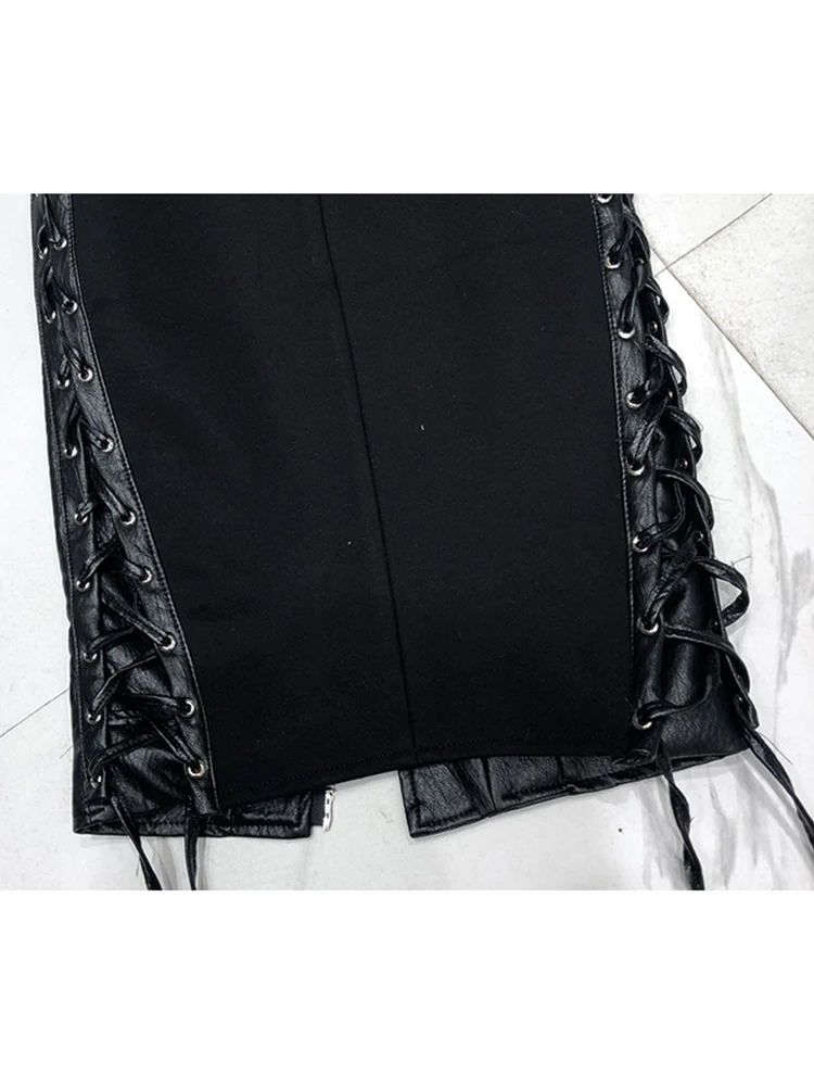 

Winter Ladies heavy craftsmanship, PU coating, cross jump belt, high waist skirt 2020New ladies belt fashion pleated skirt XL