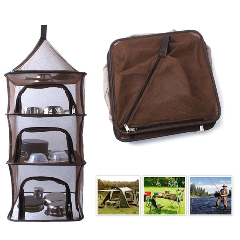 

Reusable Drying Hanging Rack Net 4 Layer Outdoor Folding Camping Dry Net Picnic Tableware Fruit Vegetable Hanging Storage Mesh