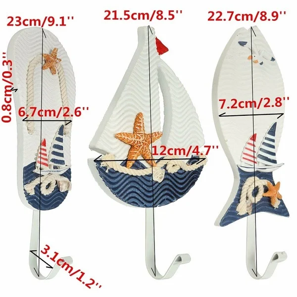 

Mediterranean Style Anchors Fish Slipper Boat Shaped Wall Hooks Living Room Hanging Decoration Nautical Decor