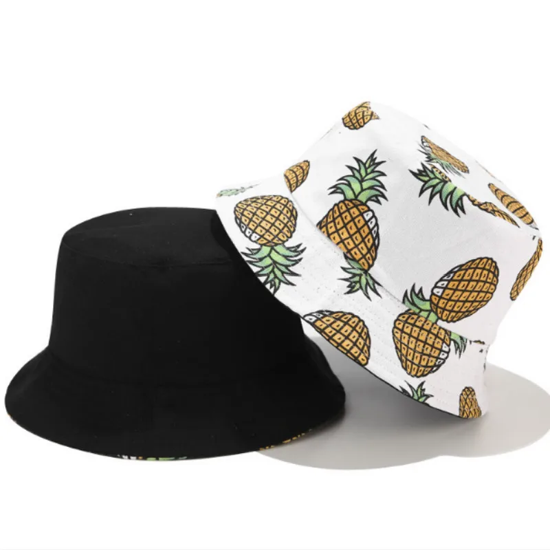 Панама с принтом ананаса Женская двусторонняя хлопковая шляпа изображением