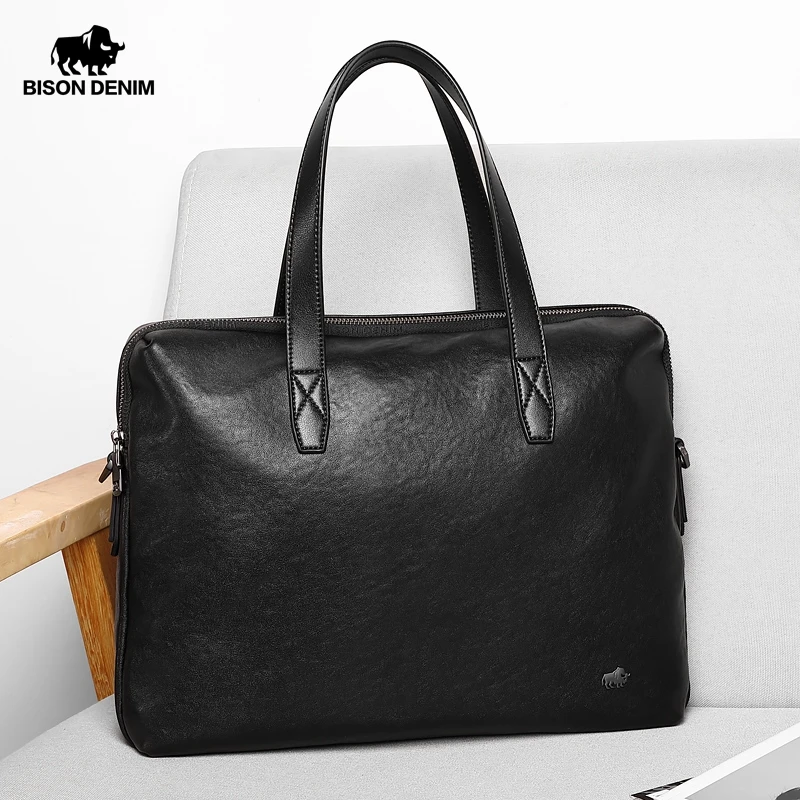 Bison Denim Multifunction Genuine Leather Business Briefcase Fashion Men's Crossbody Bags Cowhide High Quality Male Handbags