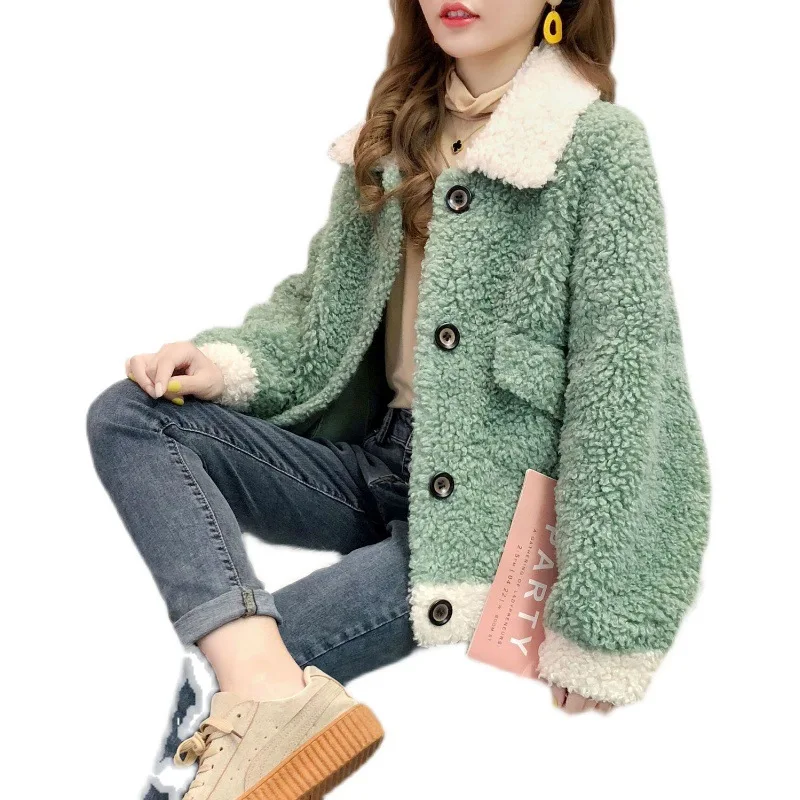 

Новинка 2021, Женская Осенняя куртка, модное кашемировое пальто, свободное однотонное плюшевое теплое пальто из овечьей шерсти, женская мягка...