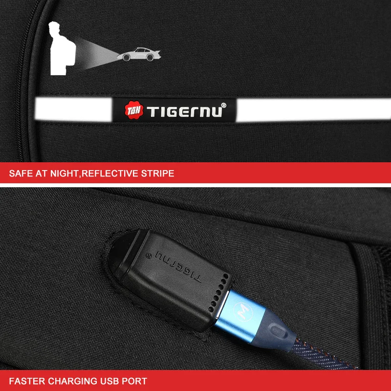 Рюкзак Tigernu женский с защитой от кражи ранец для ноутбука USB зарядкой модный
