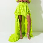 Шикарная 2019 неоновая зеленая шифоновая Высокая Низкая Длинная женская юбка для лента для вечеринки модная многоярусная летняя макси юбка с оборками