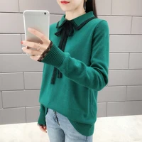2021 new fall winter thicken cashmere sweater women lace knitted elegant ladies turndown collar jumpers long sleeve pullovers