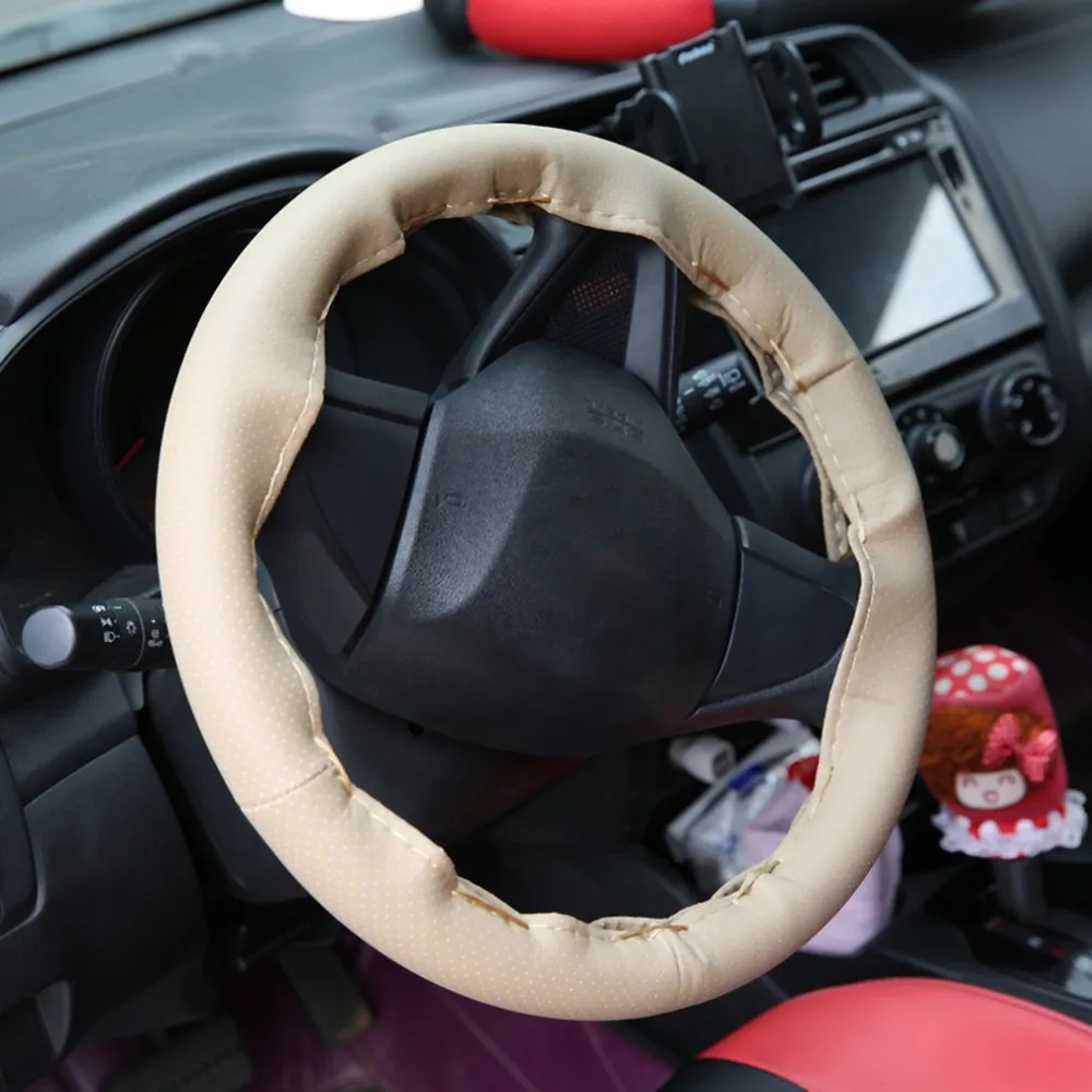 

38cm Car Accessories Steering Wheel Braid Cover Soft Texture Car Covers With Needles Thread Artificial Leather Car Styling Cover