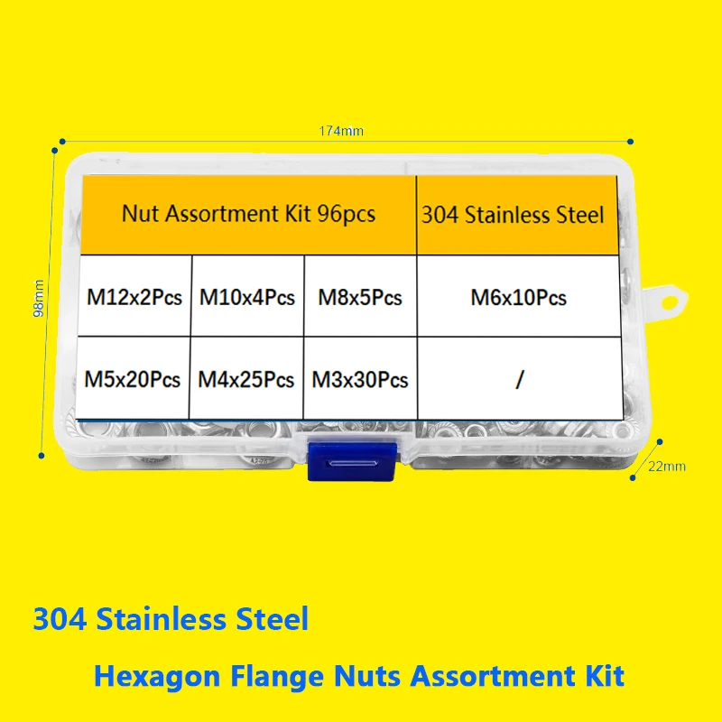Набор шестигранных фланцевых гаек в ассортименте набор метрических DIN6923