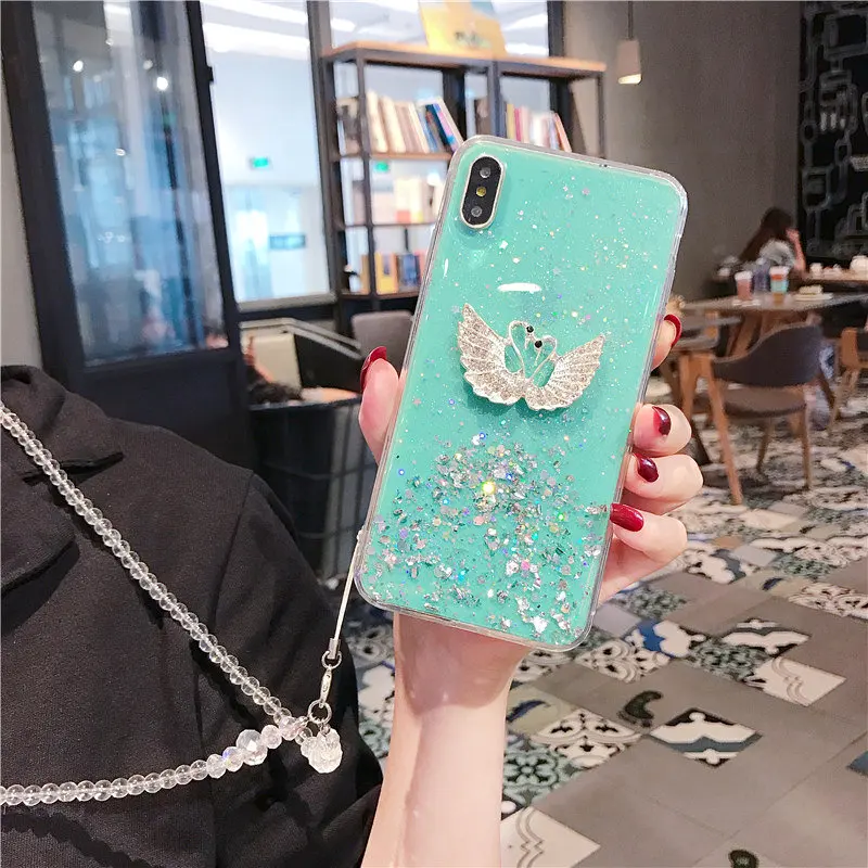 Luxury Bling White Swan Glitter Phone Case For iphone X XR 11 Pro XS MAX 6 6S 7 8 Plus Shining Transparent Soft TPU Cover |