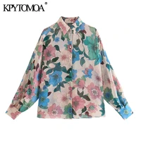 kpytomoa women 2021 fashion flowing floral print loose blouses vintage long sleeve covered buttons female shirts chic tops