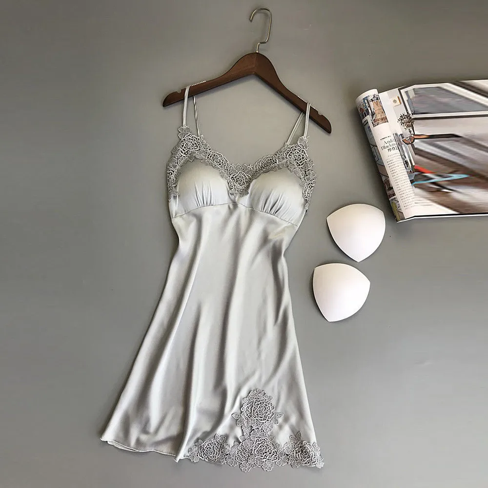 Сексуальное Кружевное ночное белье женское шелк сатин халат без рукавов на