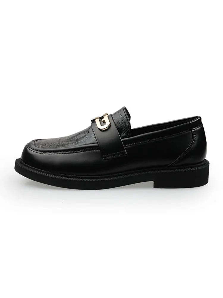 

Women's leather shoes spring 2021 new fashion casual round toe metal buckle platform loafers