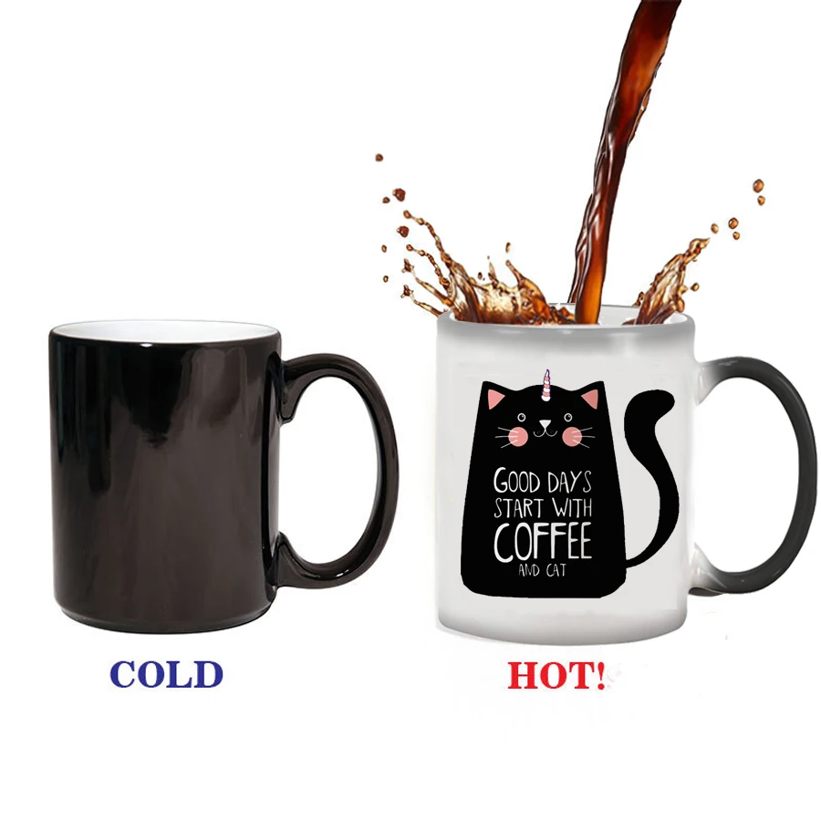 

330ml Cute Cat Magic Mug Temperature Color Changing Chameleon Mugs Heat Sensitive Cup Coffee Tea Milk Mug Novelty Gifts
