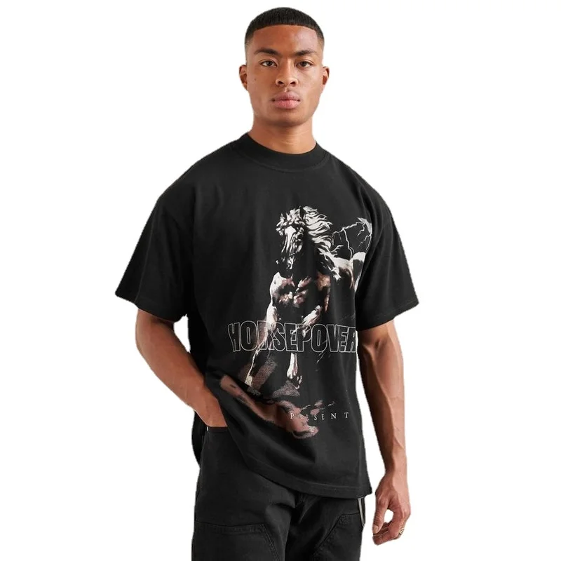 

Футболка 22SS с рисунком пони для бега, мужская и женская футболка с рисунком, европейский размер, 100% хлопок, топы с рисунком, модные летние фут...