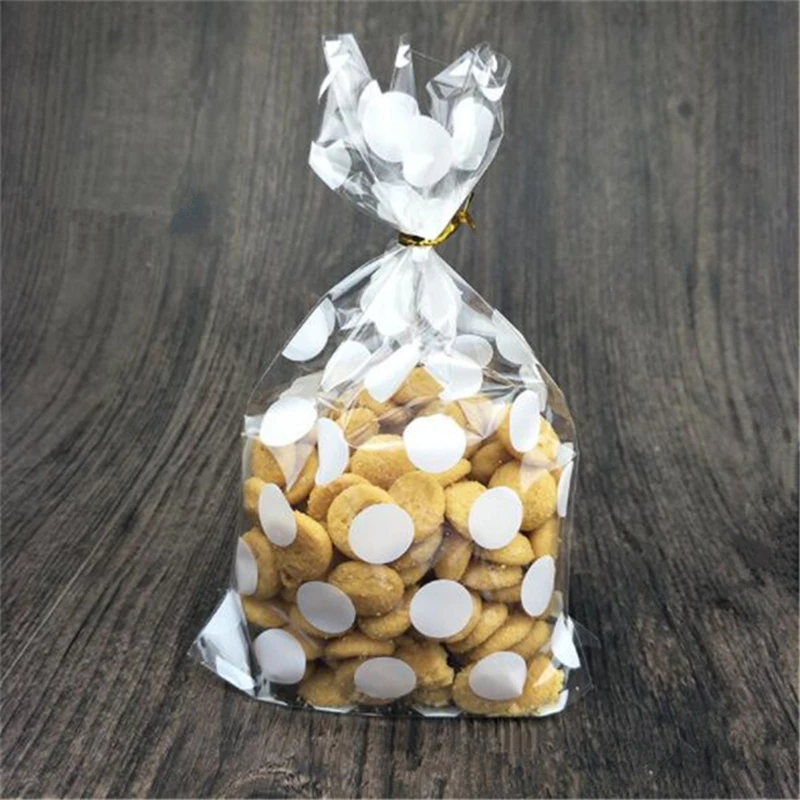 100 шт./лот белый золотой пакет с отделкой в горошек печенье DIY подарочные пакеты