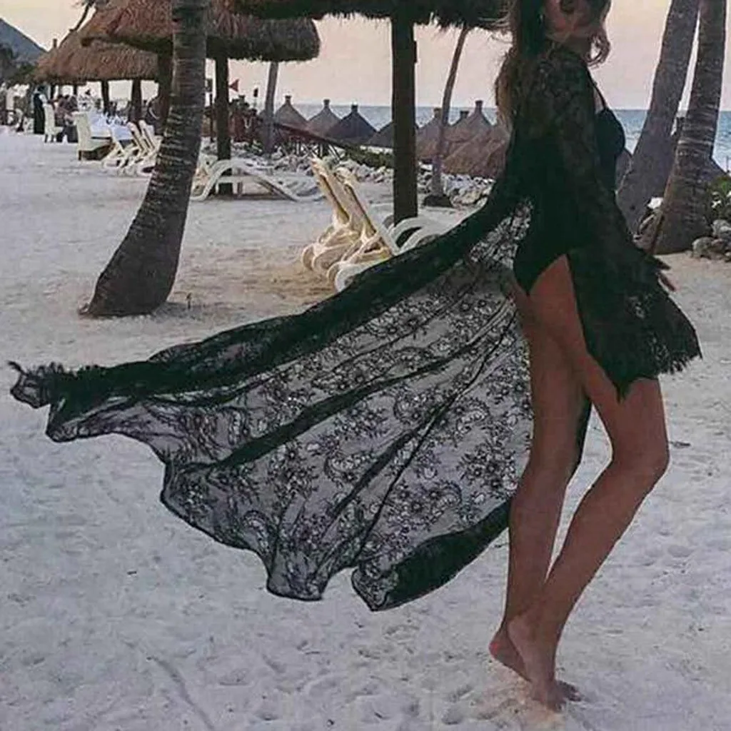 Женское сексуальное длинное кружевное платье Прозрачное кимоно нижнее белье