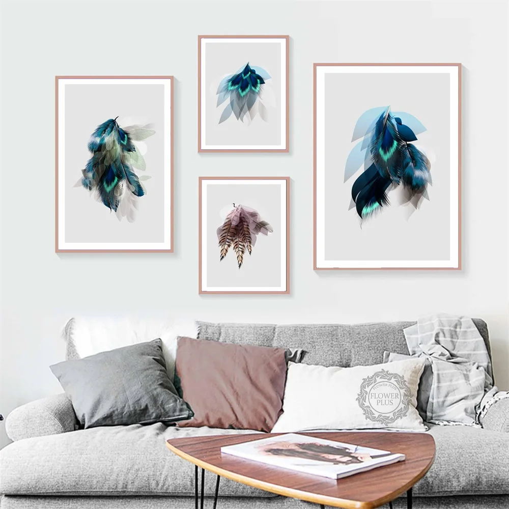 Nordic Стиль абстрактные Цвет перо декоративная живопись постер Wall Art Печать на