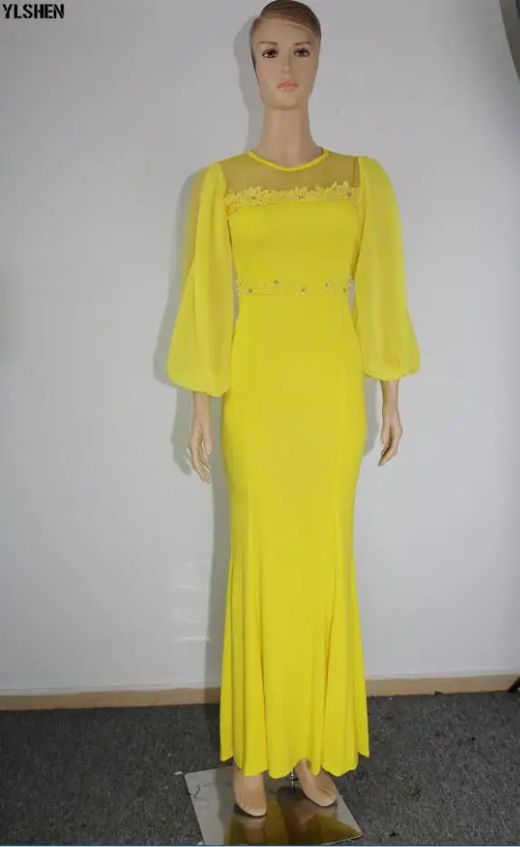 Yellow XXXL африканские платья для женщин Дашики ногтей бисера африканская одежда Кружева вышитые африканские платья юбка с длинным рукавом Африка платье - Цвет: Yellow