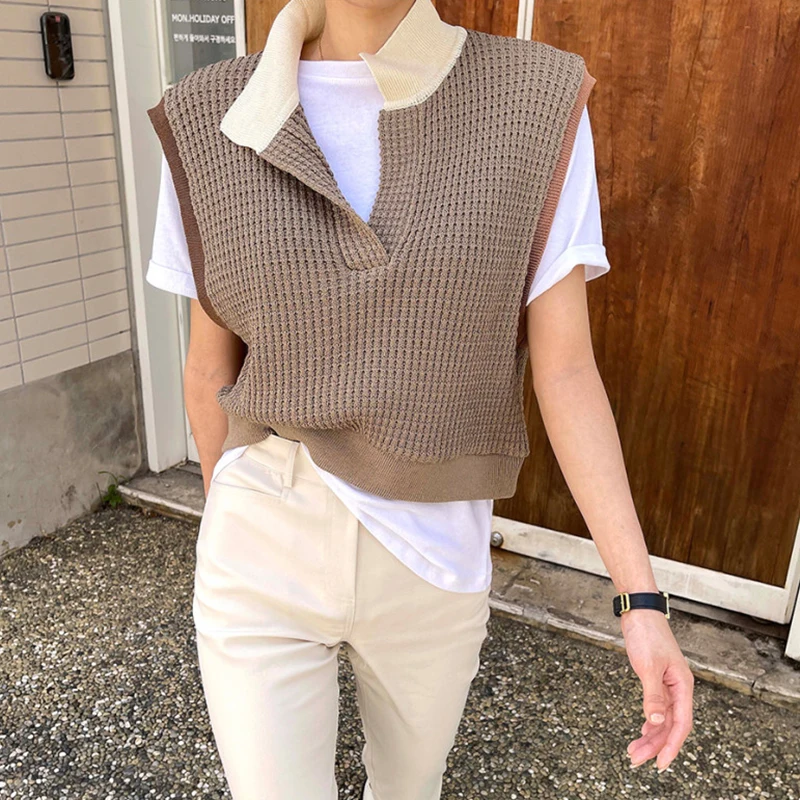 

Жилет женский вязаный, с отложным воротником, в стиле пэчворк