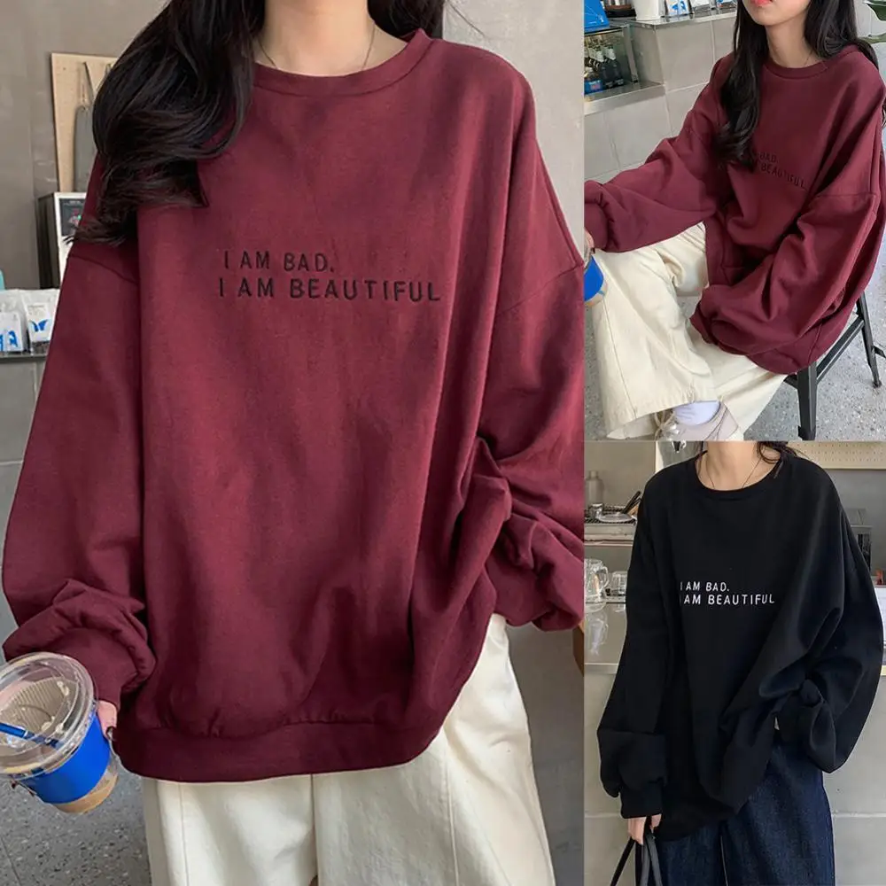 

2021 Fashion Women T Shirt Spring Long Sleeve O Neck Pullover Letters Print Oversized Female Tops New Arrival Women Pullovers