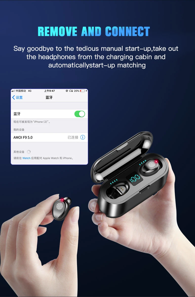 Новинка, беспроводные наушники F9, Bluetooth 5,0, TWS, гарнитура, Hi-Fi, Мини, для занятий спортом, бега, наушники, Поддержка iOS/Android телефонов, HD вызов