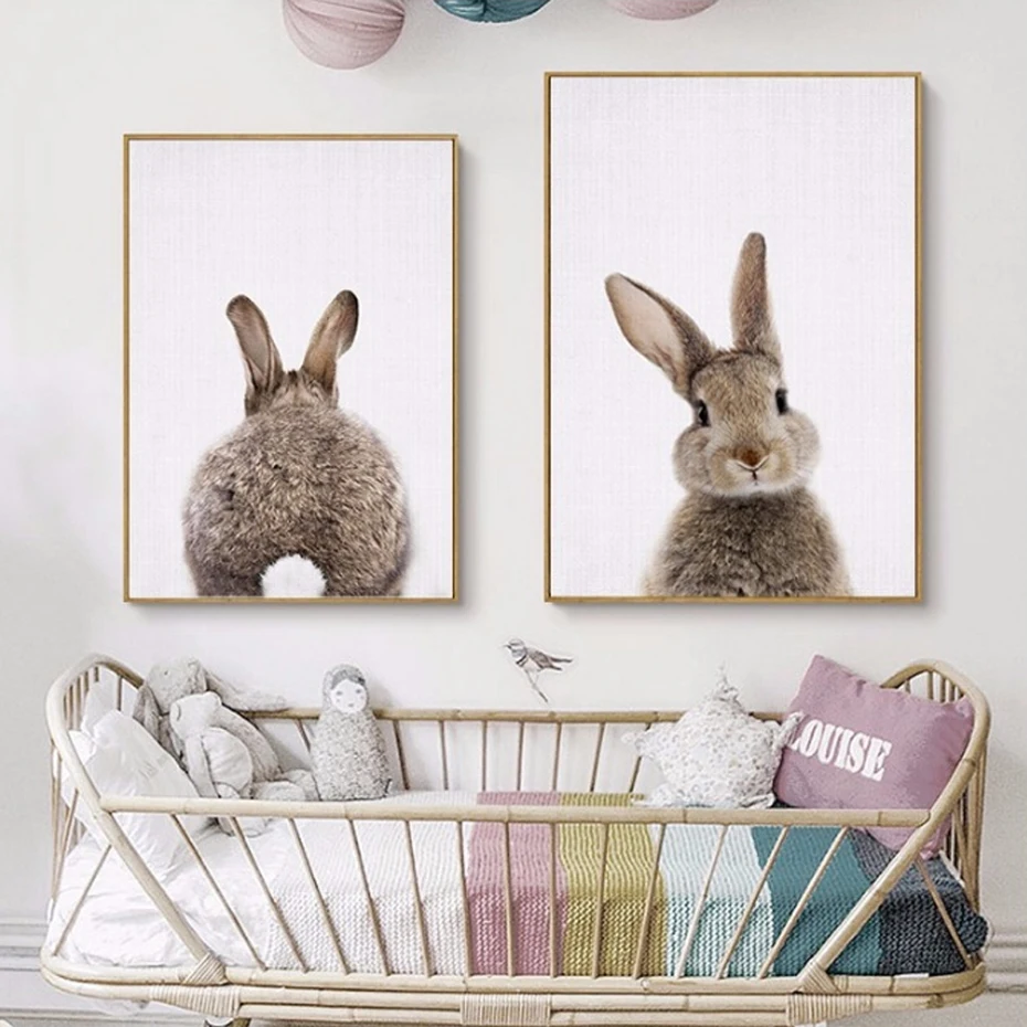 Kawaii Кролик хвост кролик холст картина Детская Wall Art животных печати плакатов Nordic