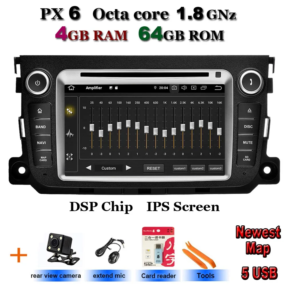 Android 9,0 Mercedes/Benz Smart Fortwo 2011 2012 2013 автомобильный dvd плеер Автомобильный RDS стерео gps Видео 5USB DSP ips - Цвет: PX6 Rear cam