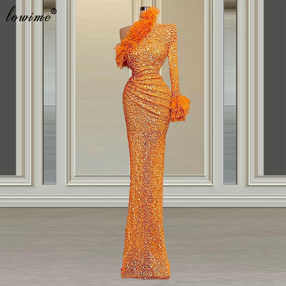 2 Designs Muslim Mermaid Evening Dresses Long One Shoulder Gowns Sequins Prom Party Pearls вечернее платье | Свадьбы и