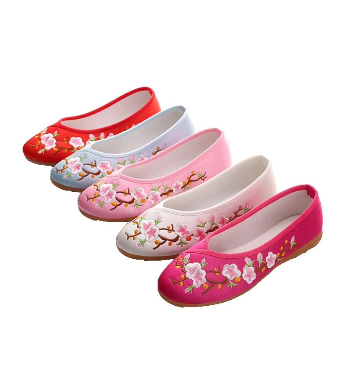 Женские балетки с вышивкой туфли на плоской подошве без застежки мягкая подошва