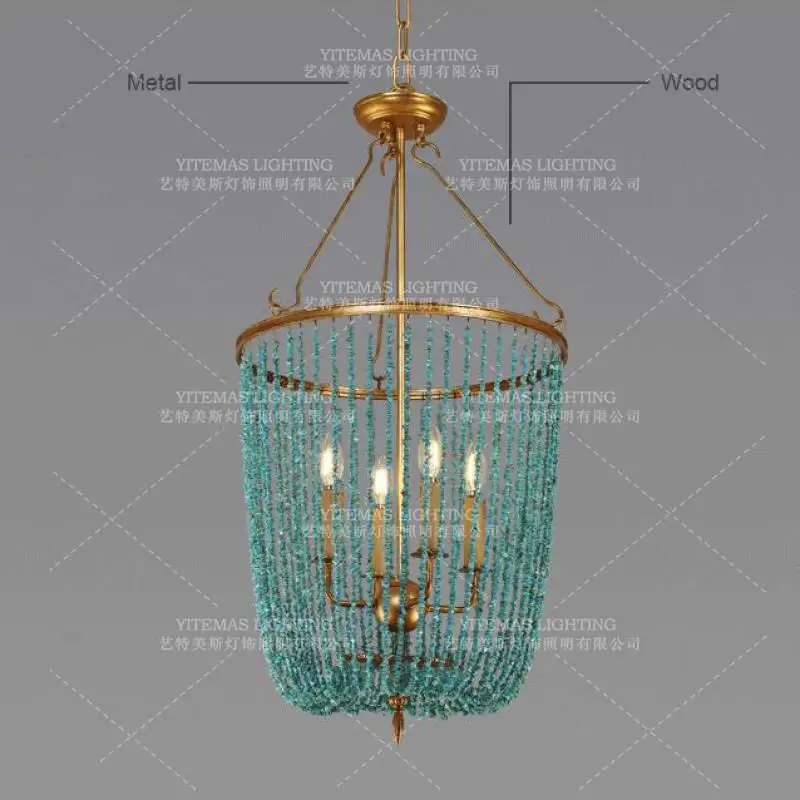 Green turquoise stones chandelier vintage gold retro golden suspension light fixture in kitchen bedroom foyer | Лампы и освещение