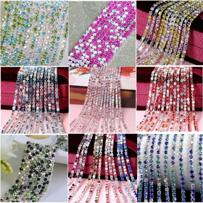 

2.0MM 2.5MM 2.8MM 3.0MM Claw Hot Sale 1M 18 Color Transparent AB Rhinestone Chain for DIY Craft Sewing Clothes Fine Jewelry