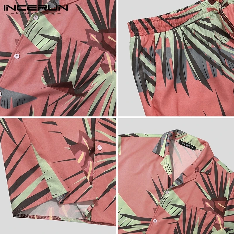 

2021 Summer Men's Hawaiian Suit Printed Short Sleeve Button Shirt Beach Shorts Streetwear Casual Men's 2-Piece Set S-3XL INCERUN