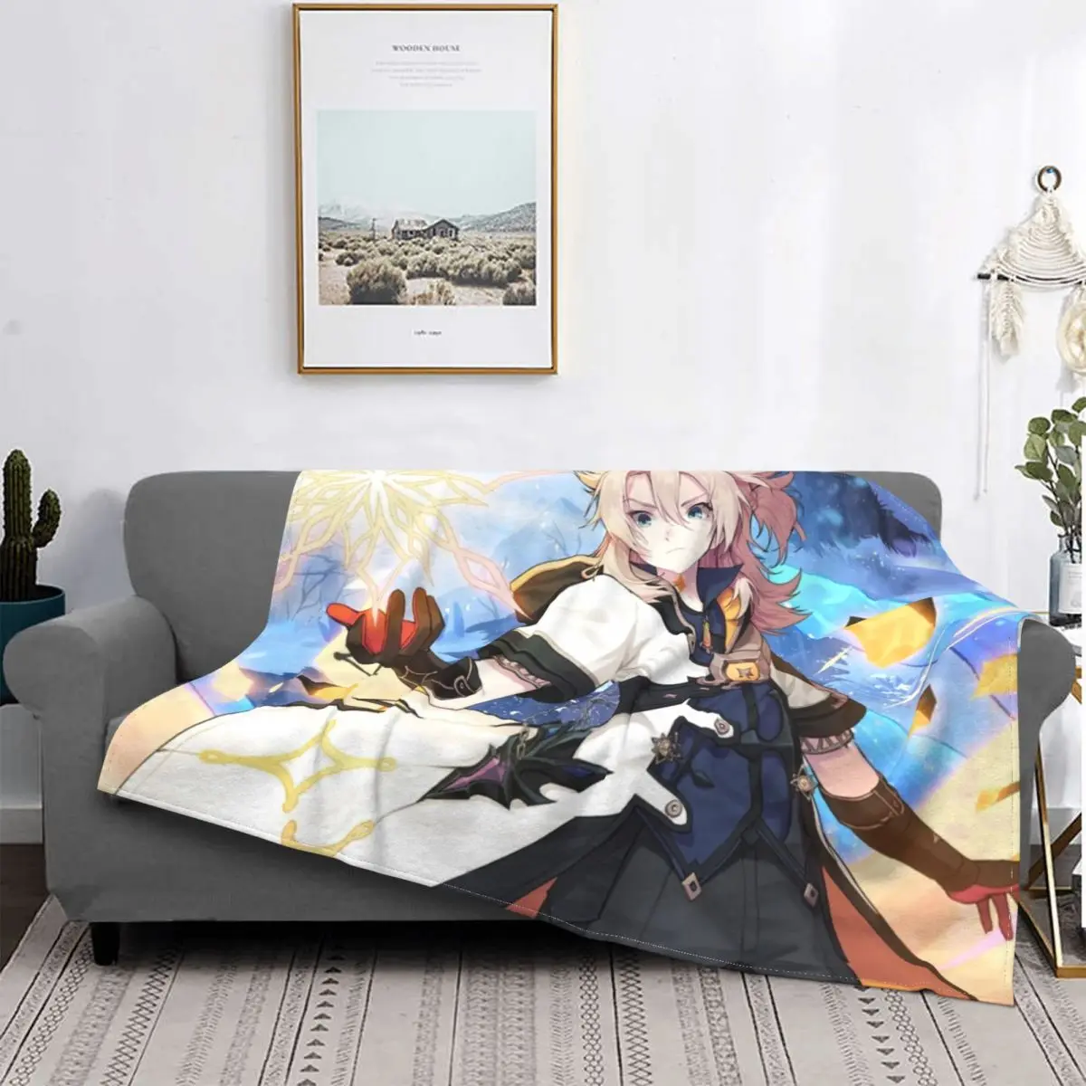 

Albedo Genshin Impact Flannel Fleece Throw Blanket Shaggy Fuzzy Quilt Home Sofa Bedroom Bedding Throws Adult Cartoon