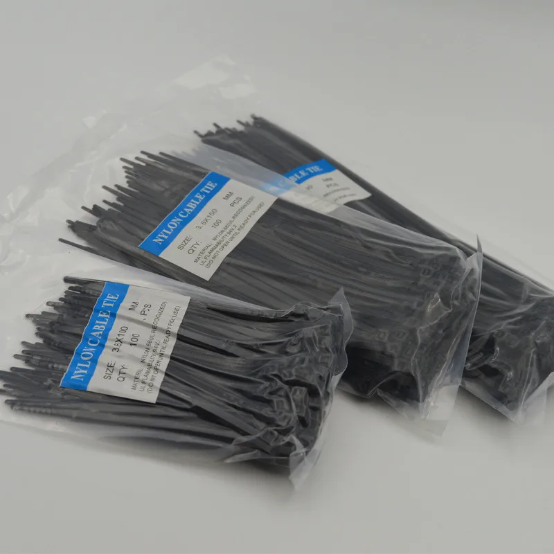 100PCS self-locking cable tie 3*100/4*150/5*200 black, plastic flange, cable buckle, zipper cable tie, tie cable organizer