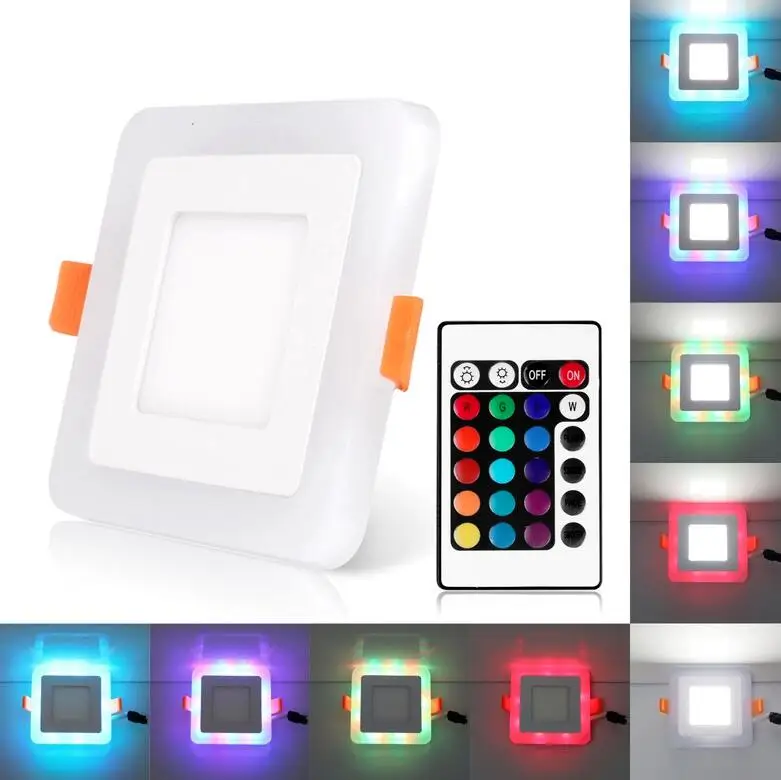 

Hot Sale Round/Square RGB LED Panel Light + Remote Control 6w/9w/16w/24W Recessed LED Ceiling Panel light AC85-265V+Driver