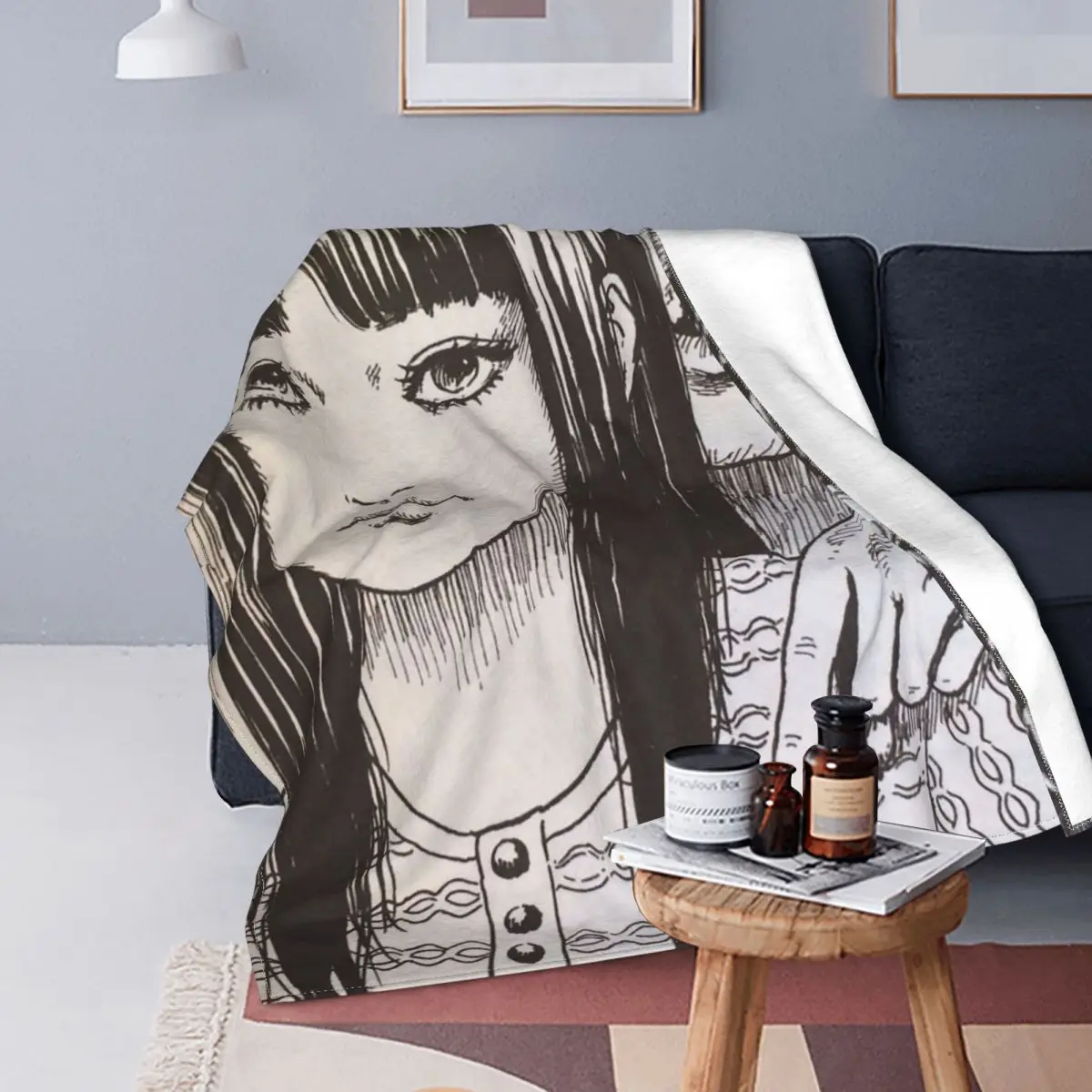 

Junji Ito-Manta textil de lana para decoración, manta multifunción Kago Manga japonesa, cálida, para cama y oficina