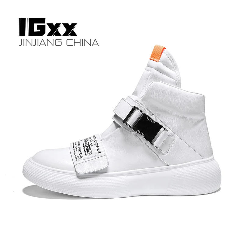 IGxx высокие кожаные мужские кроссовки сапоги панк до лодыжек для мужчин