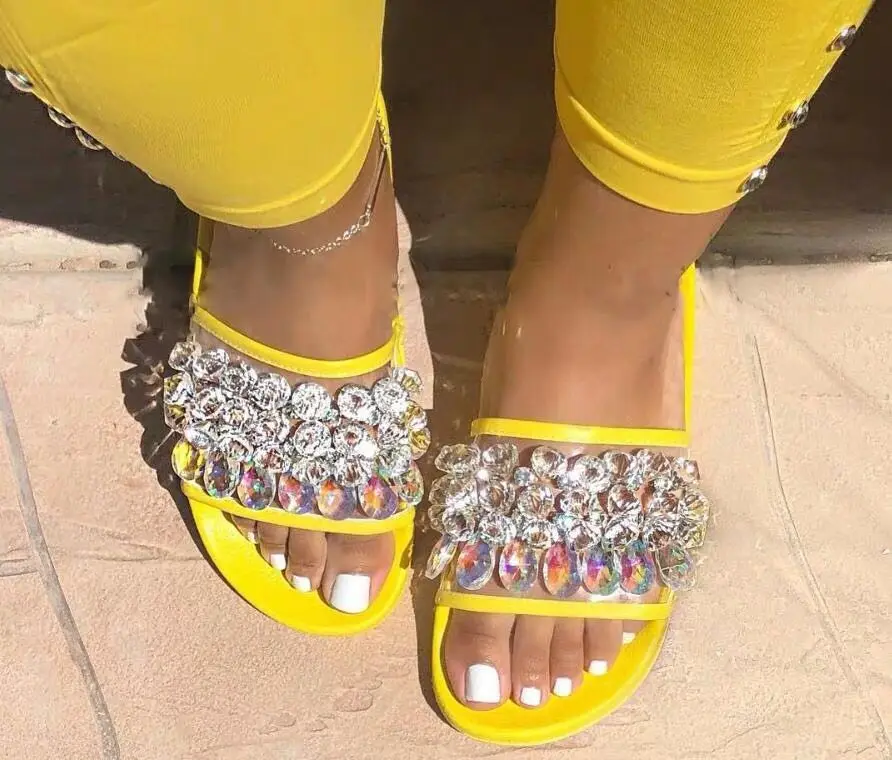 Fashion Summer Women Slippers Outside Slip-On Jelly Shoes Crytal Flat Beach Sandals Outdoor Holiday
